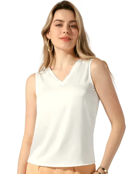 Allegra K- Casual Sleeveless V Neck Satin Blouse