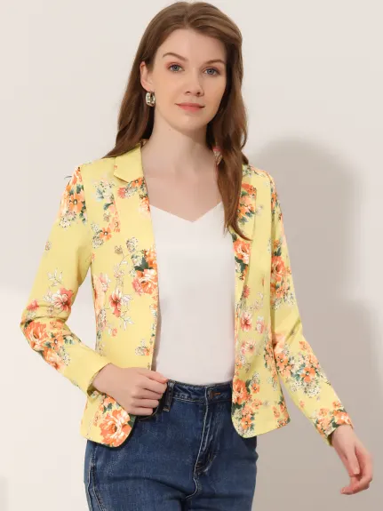 Allegra K- Open Front Notch Lapel Printed Blazer Jacket