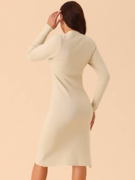 Allegra K - Square Neck Long Sleeve Ribbed Knit Dress