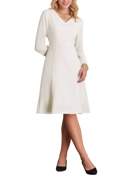 Hobemty - Elegant Long Sleeve Belted Work Dress