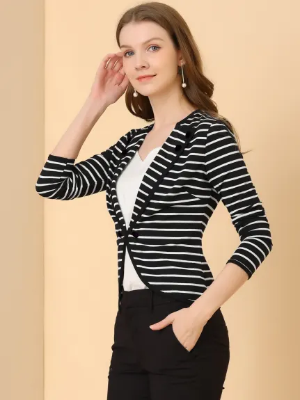 Allegra K- Notched Lapel Casual Striped Blazer