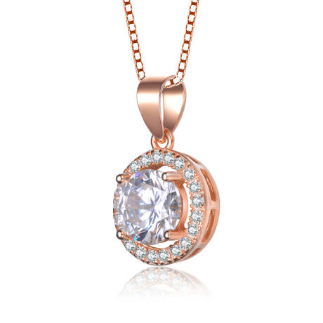 Genevive Sterling Silver 18k Rose Gold Plated Round Cut Cubic Zirconia Pendant Necklace