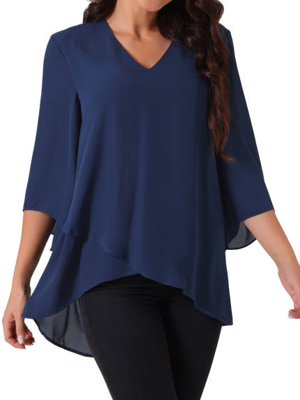 Allegra K - High Low Irregular Hem Chiffon Top