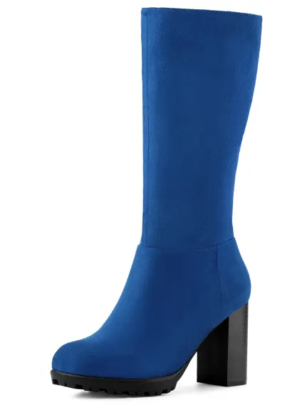 Allegra K- Mid Calf Block Heel Boots