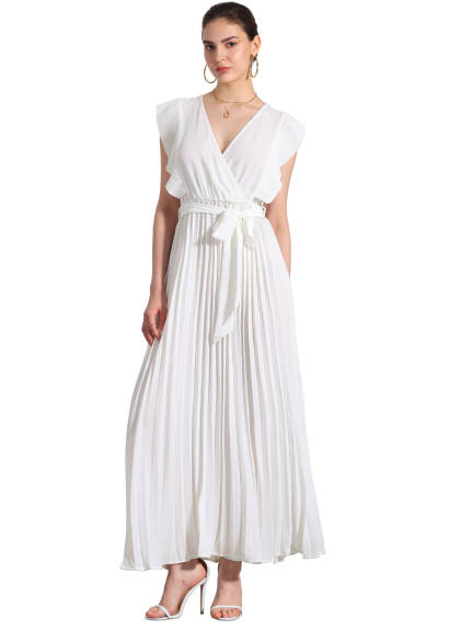 Allegra K - Wrap V-Neck Elegant Maxi Dress