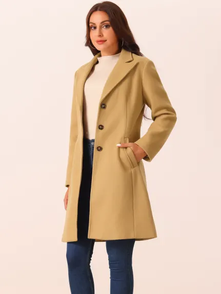 Allegra K - Single Breasted Notched Lapel Peacoat