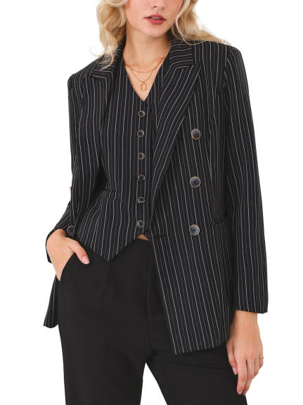 Hobemty - Striped Double Breasted Blazer Suit