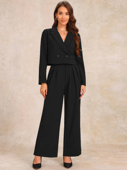 Allegra K - Long Sleeve Cropped Blazer Pant Suit