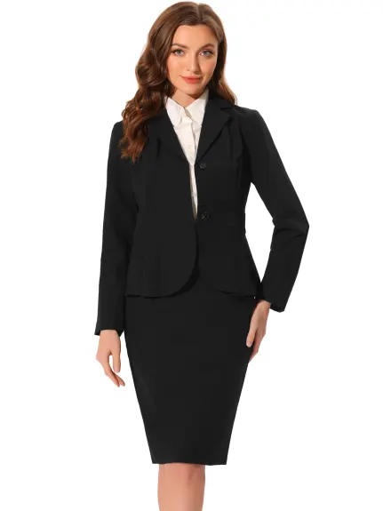 Allegra K- Suit Set-2 Pieces Peplum Blazer and Pencil Skirt