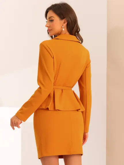 Allegra K- Suit Set-Peplum Blazer Jacket and Pencil Skirt