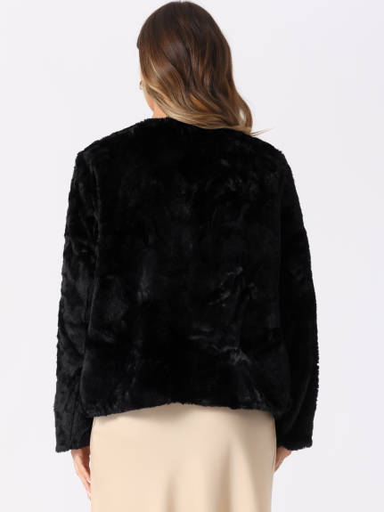 Allegra K - Pearl Button Faux Fur Coat Jacket