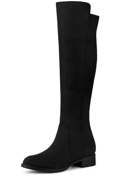 Allegra K- Chunky Heel Casual Zip-up Knee High Boots