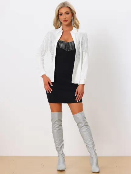 Allegra K - Long Sleeve Fringe Party Shirt