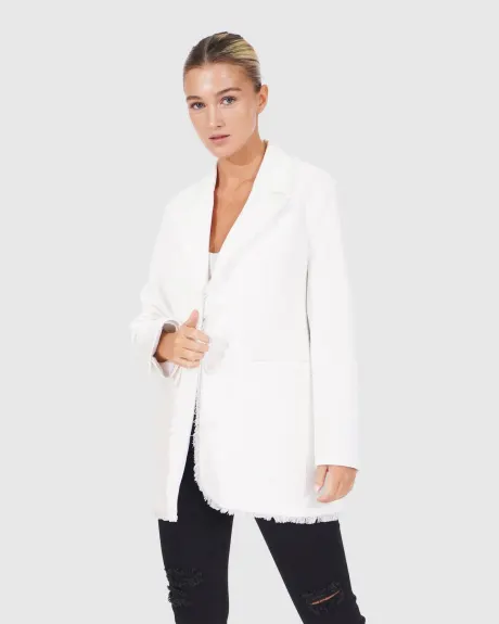 Young Blood Frayed Edge Blazer - Cream