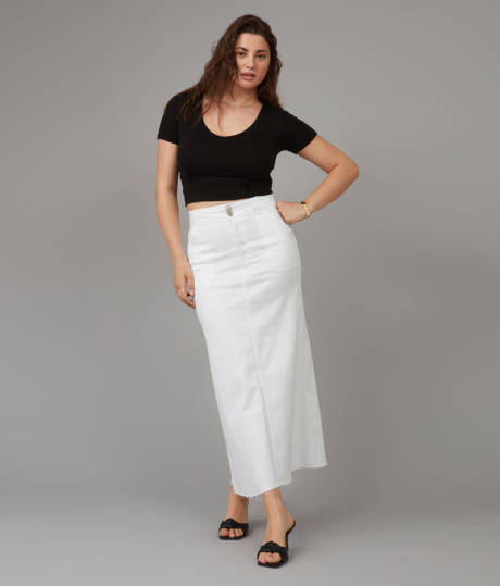 Lola Jeans MADLYN-WHT High Rise Maxi Skirt