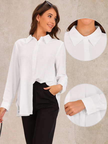 Allegra K - Button Down Side Slits Loose Shirt