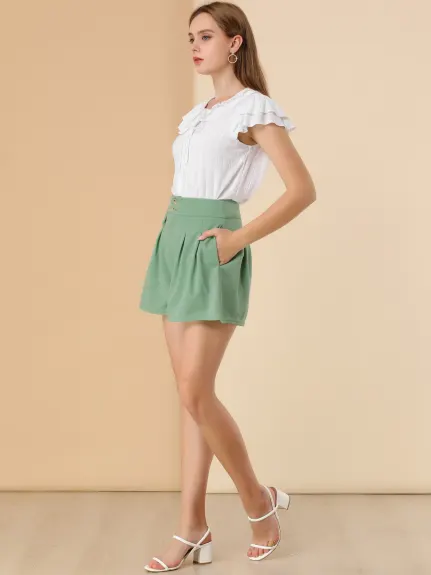 Allegra K - Button Wide Leg High Waist A Line Shorts