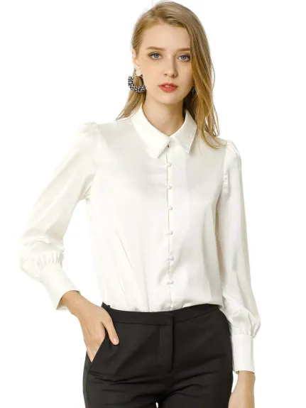 Allegra K- Satin Puff Sleeve Shirts Pack, White Combo 1