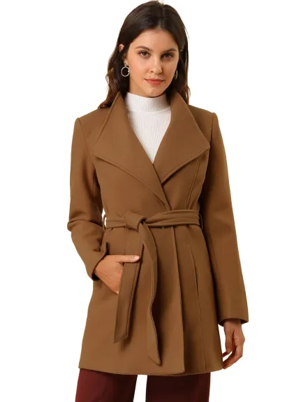 Allegra K- Manteau long classique à col montant et ceinture