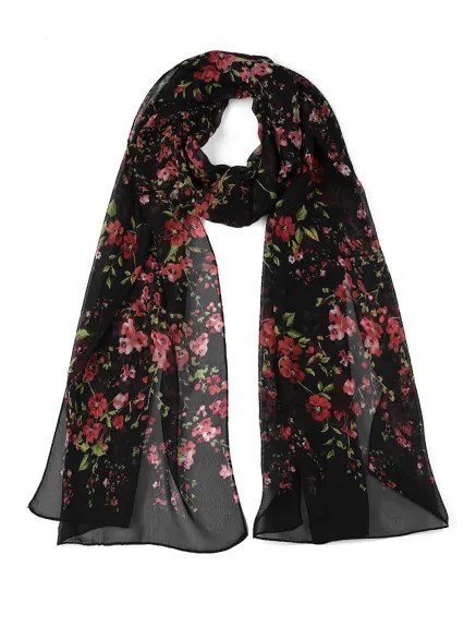 Allegra K- Floral Chiffon Long Scarf Wrap Shawl