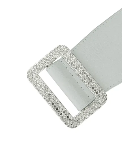 Allegra K- Thick Waist Elastic Rhinestone Buckle Wide Belt