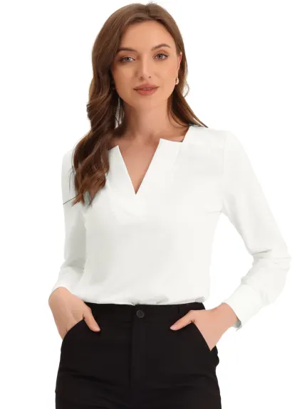 Allegra K- Long Sleeve V Neck Blouse