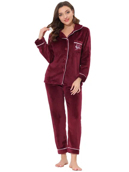 Allegra K - Flannel Button Down Winter Pajama Sets