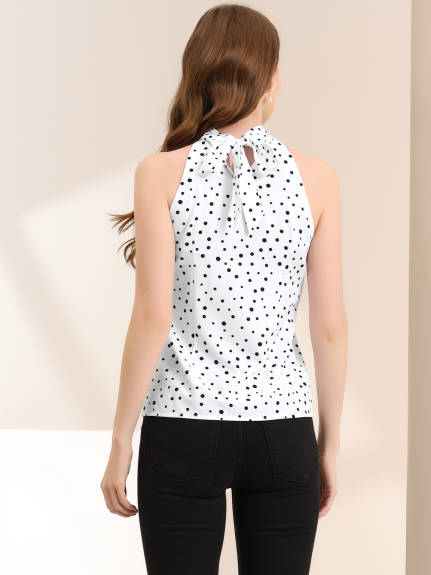 Allegra K - Polka Dots Elegant Tie Back Halter Neck Top