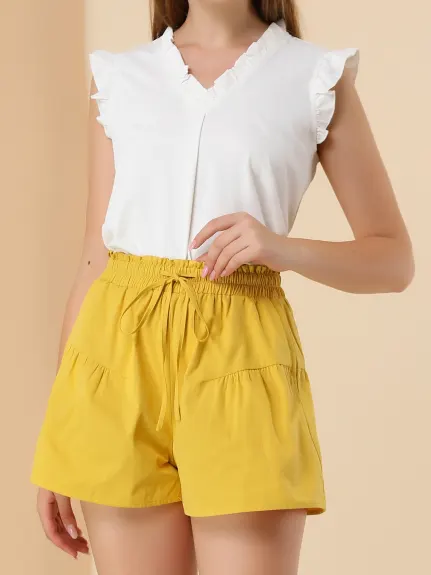 Allegra K - Wide Leg Elastic Tie Waist Cotton Shorts