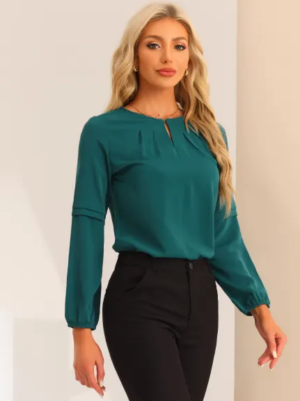 Allegra K - Keyhole Neck Long Sleeve Elegant Blouse