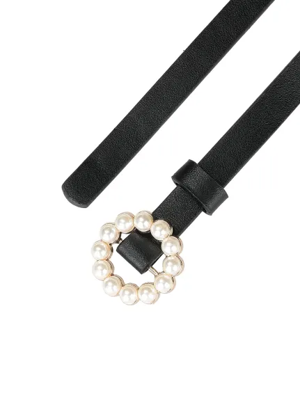 Allegra K- Plus Size Waist Belts Pearl Narrow Leather