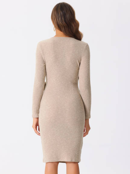 Allegra K - V-Neck Tie Waist Bodycon Sweater Dress