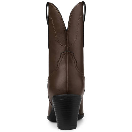 Allegra K - Mid Calf Round Toe Slip-on Cowboy Boots