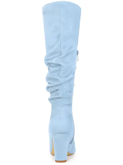 Allegra K - Slouchy Pointed Toe Heeled Knee High Boots