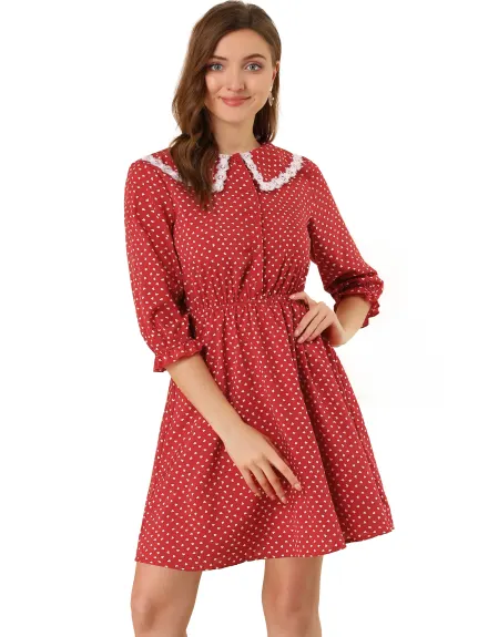 Allegra K- Stars Dots Print Ruffled 3/4 Sleeve Dress