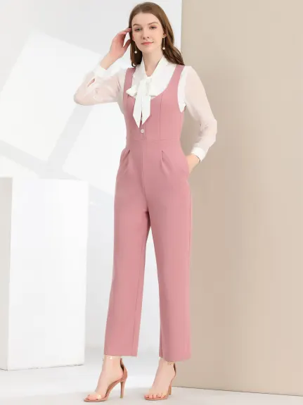 Allegra K - High Waist Wide Leg Pants Work Jumpsuit