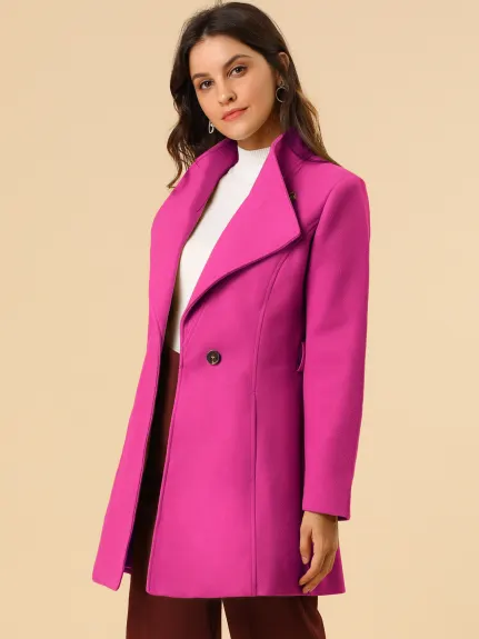 Allegra K- Classic Stand Collar Belted Long Coat