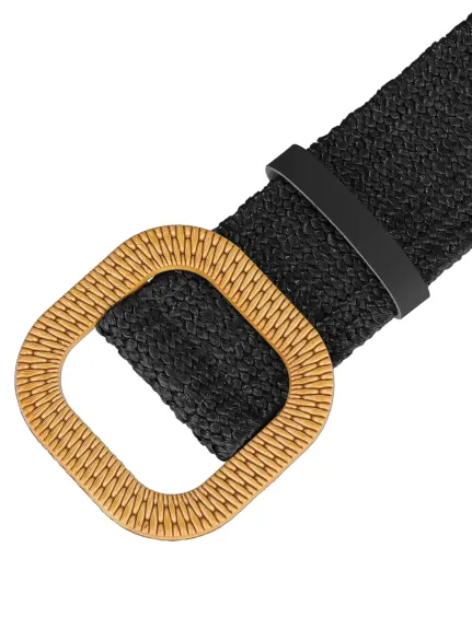 Allegra K- Ceinture tissée extensible rétro taille large boucle carrée