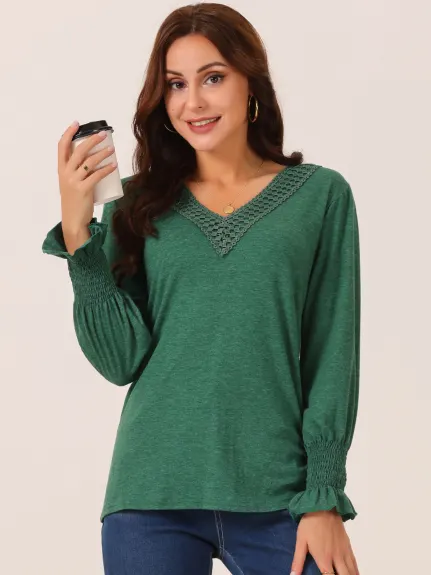 Allegra K - V Neck Long Sleeve Casual Tops