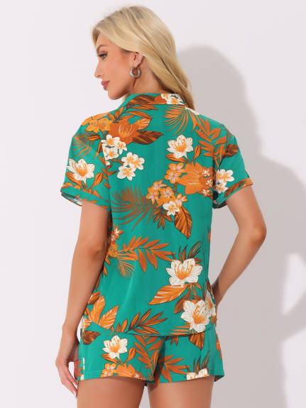 Allegra K - Hawaiian Floral Shirt and Shorts Outfits