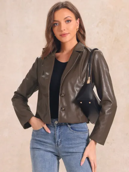 Allegra K - Veste de moto raccourcie en faux cuir