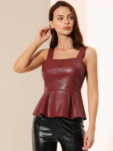 Allegra K- Faux Leather Button Decor Cami Top