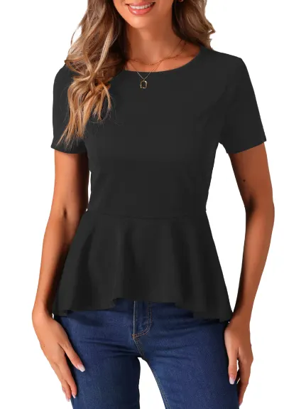 Allegra K - Short Sleeve Round Neck Peplum Blouse