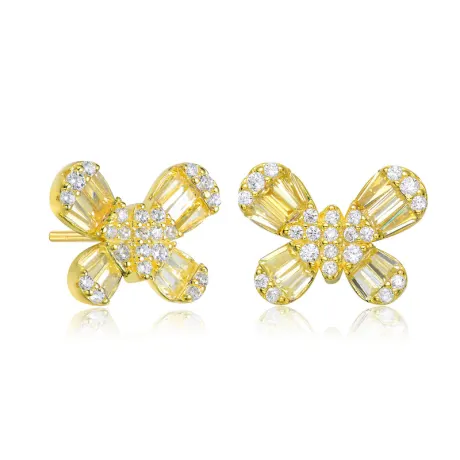 Genevive Sterling Silver with Colored Baguette Cubic Zirconia Butterfly Stud Earrings