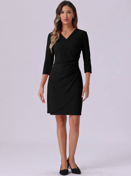 Allegra K - Faux Wrap V-Neck Sheath Dress