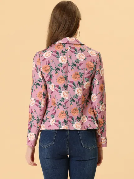 Allegra K- Open Front Notch Lapel Printed Blazer Jacket