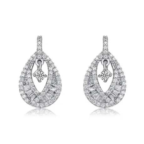 Genevive Sterling Silver with Colored Round Cubic Zirconia Pear Drop Earrings