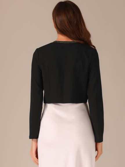 Allegra K- Long Sleeve Contrast Trim Crop Cardigan