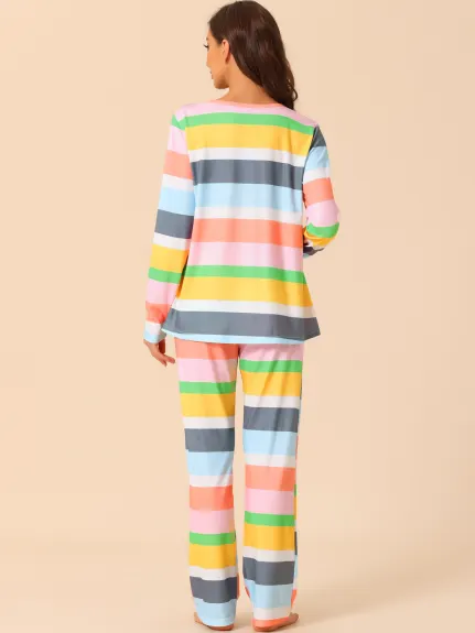 cheibear - Rainbow Stripe Cotton Lounge Set