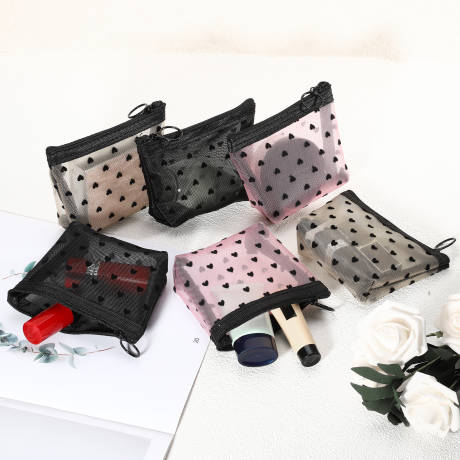 Unique Bargains- Heart Shape Print Mesh Travel Makeup Bag 6Pcs